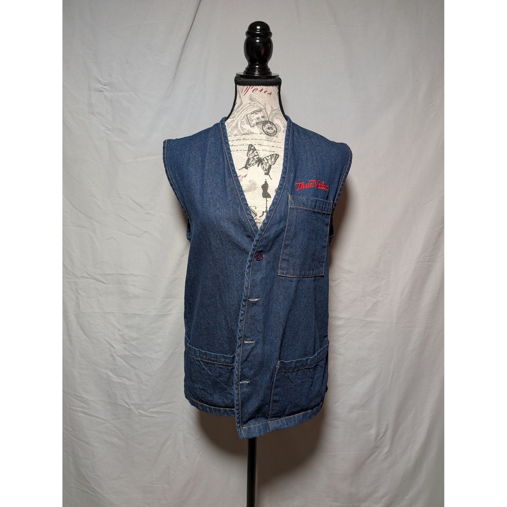 Fits Uniforms True Value Vintage Denim Work Hardware Utility Cotton Vest Small
